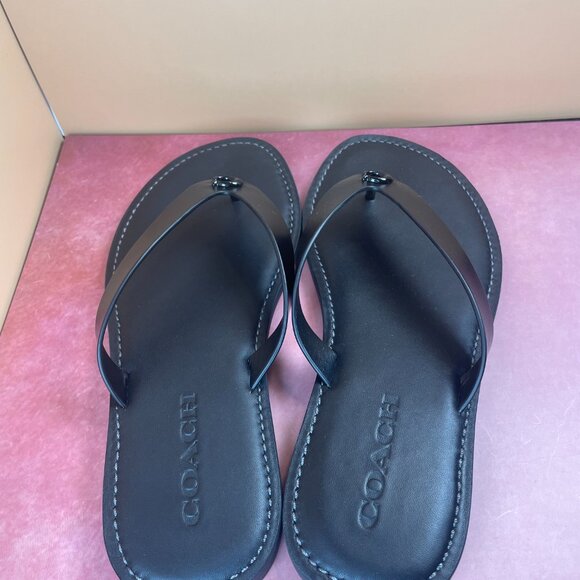COACH BRIANNA LEATHER FLIP FLOP SANDALS (8) - Picture 6 of 14